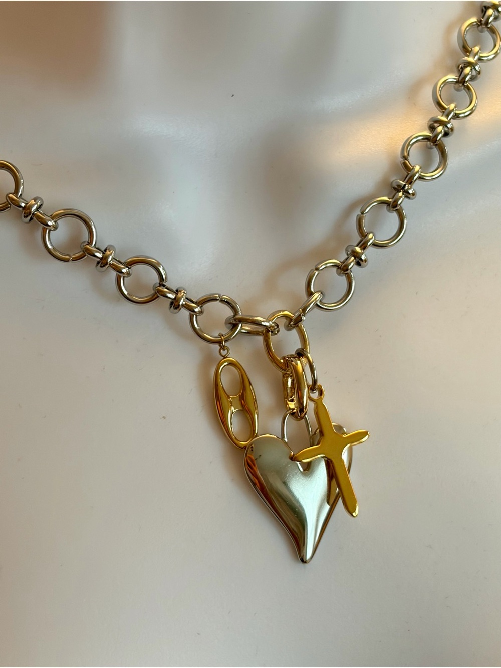 Gold Heart & Cross Charm Necklace - Stainless Steel Women Jewelry